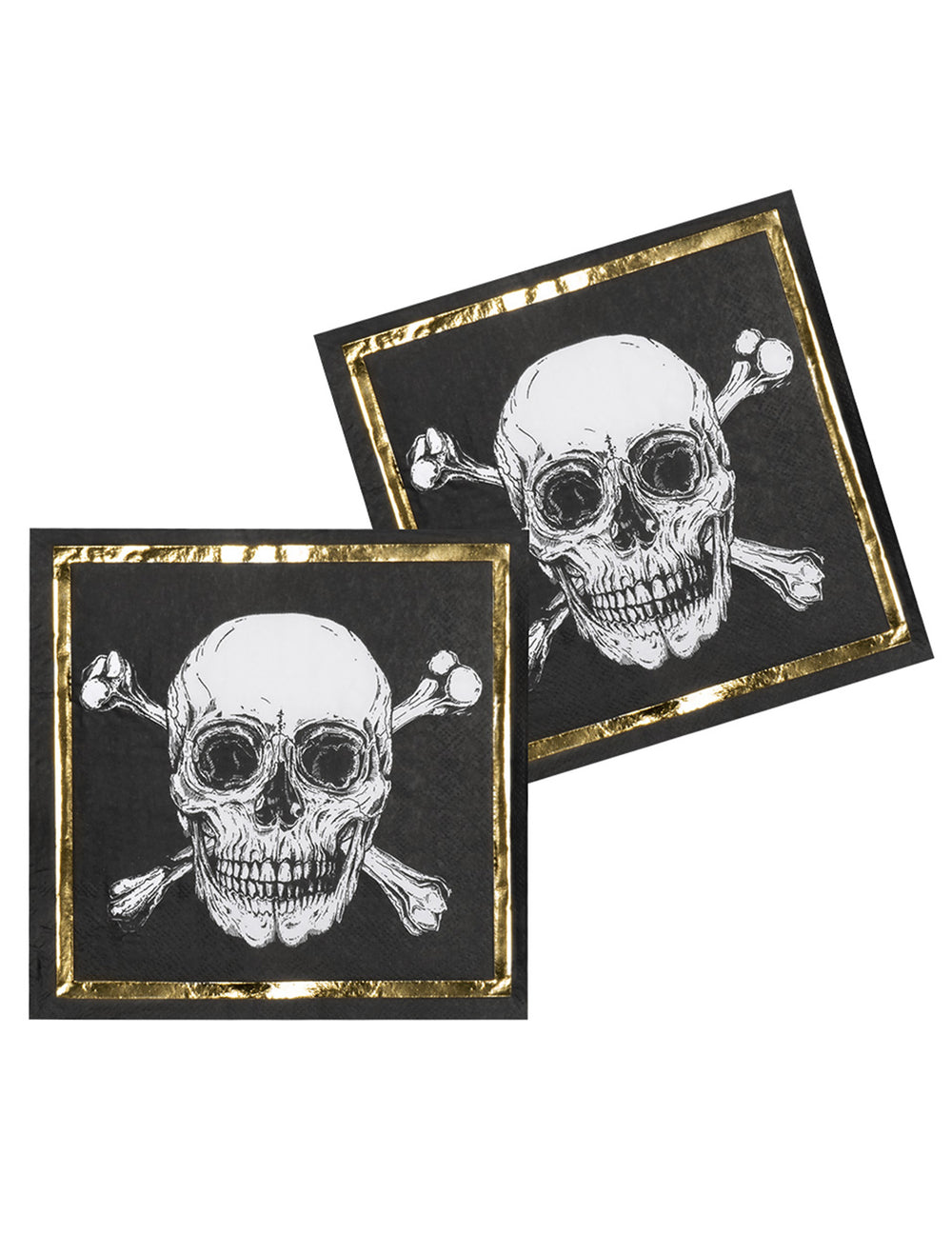 Détail du motif de tête de mort des serviettes en papier Pirate Jolly Roger