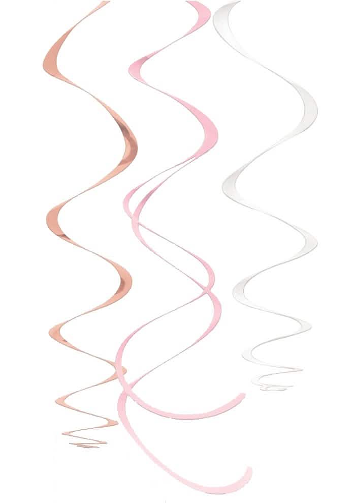 Suspensões em espiral para festa ouro rosa cor de rosa e branco em plástico