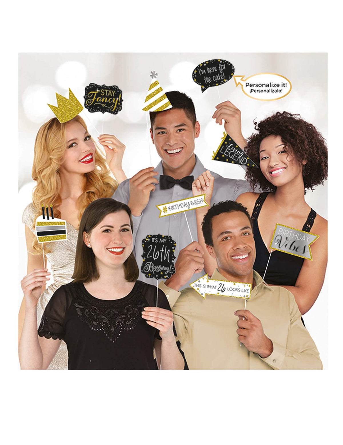 13 acessórios photobooth personalizáveis para adulto preto e dourado