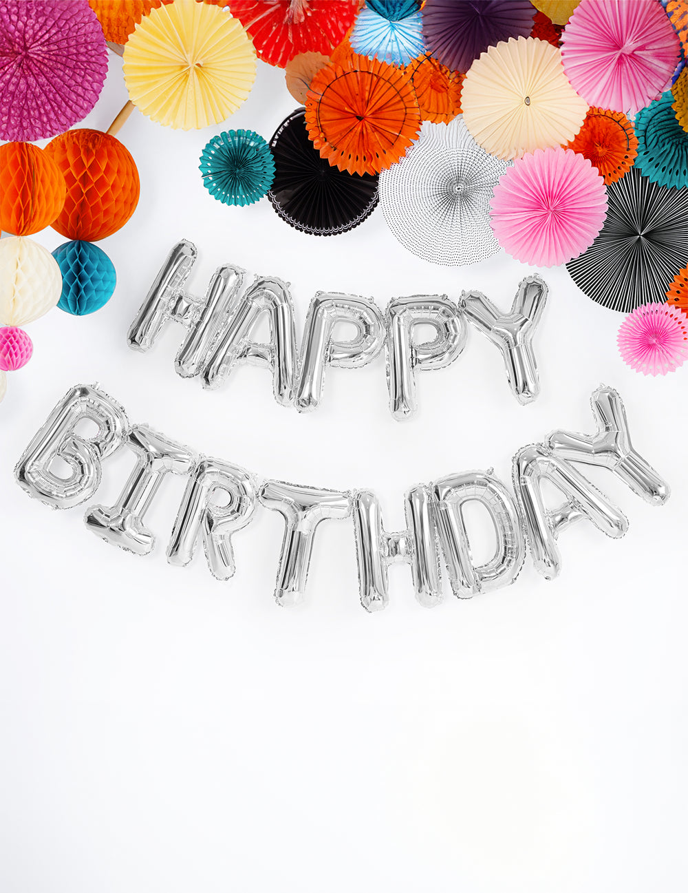 Guirlande de 13 ballons aluminium lettres Happy Birthday pour fête d'anniversaire argent