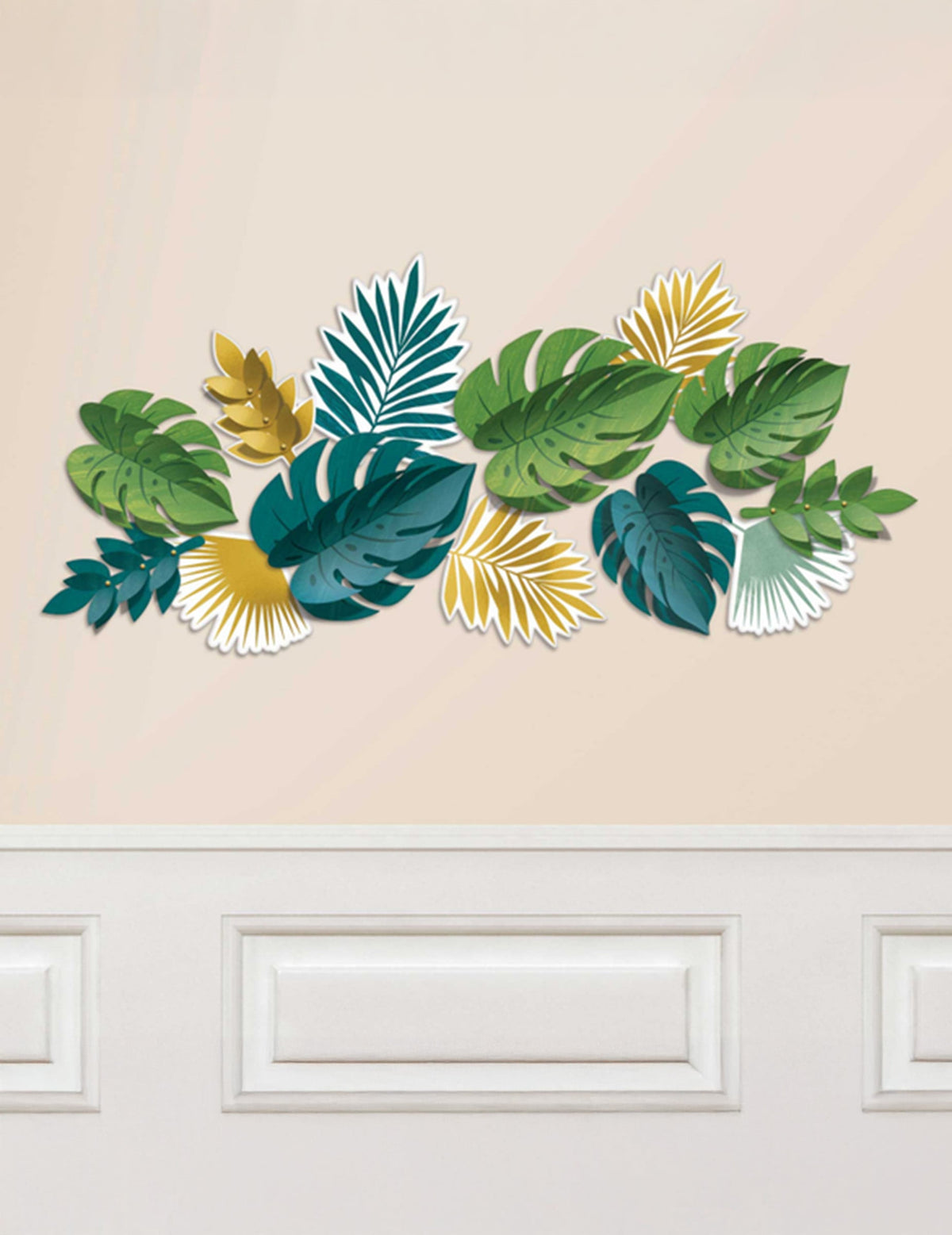 Vue d'ensemble murale des 13 feuilles exotiques tropical chic pour fête
