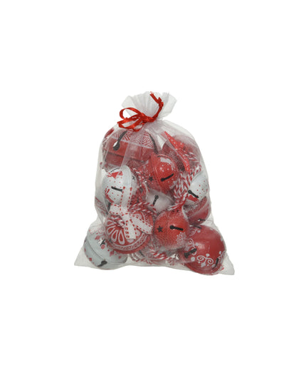 Sachet de rangement transparent des suspensions grelots pour sapin blancs et rouges avec nœuds