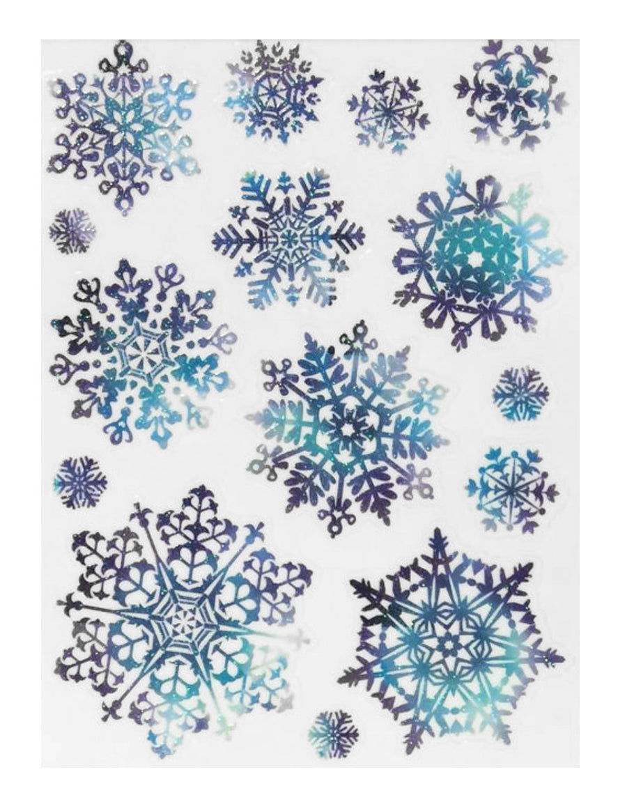 Décorations pour fenêtre flocons pour Noël bleus et violets pailletés
