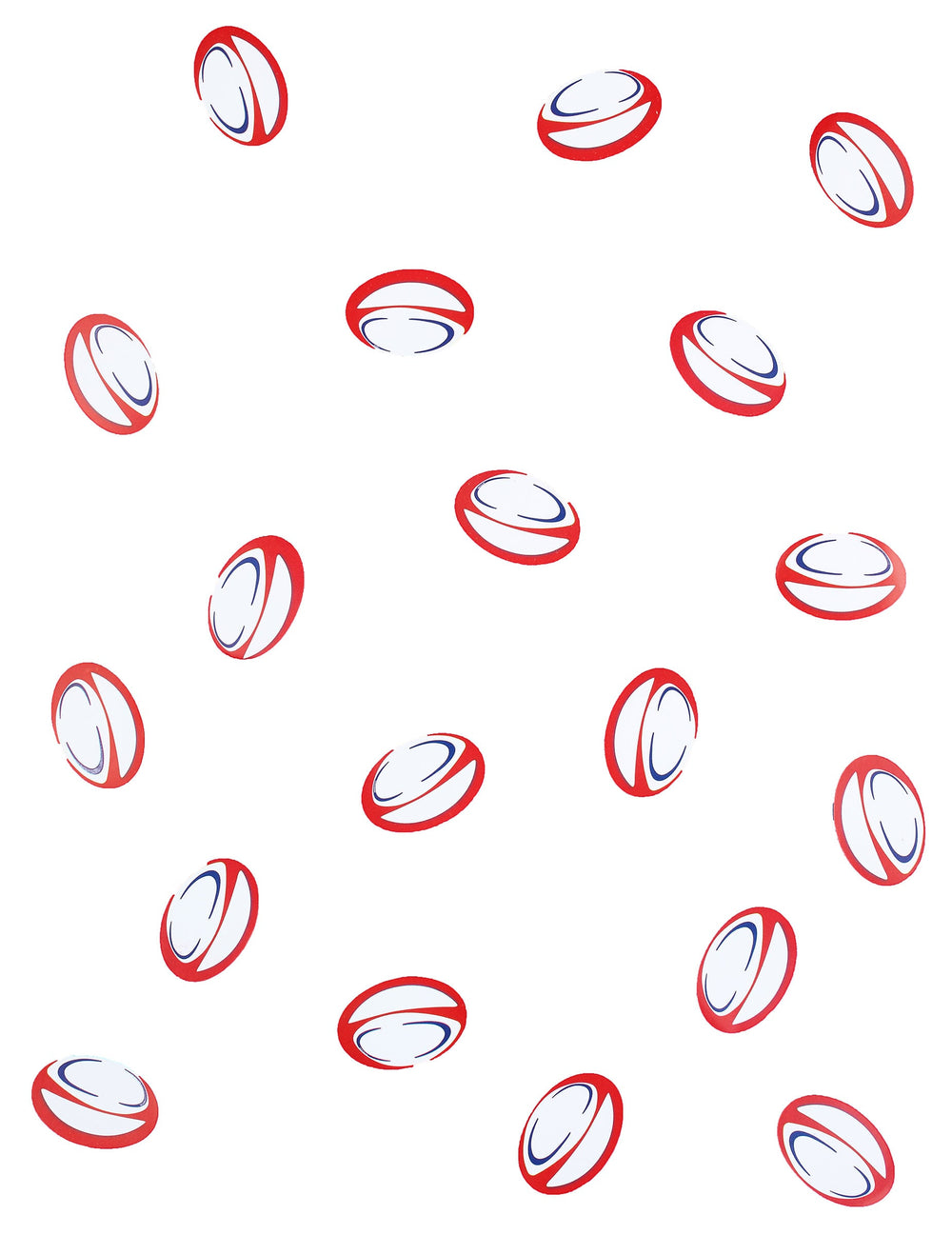 Confettis de table ballons de rugby pour décoration de fête rouges et bleus en papier