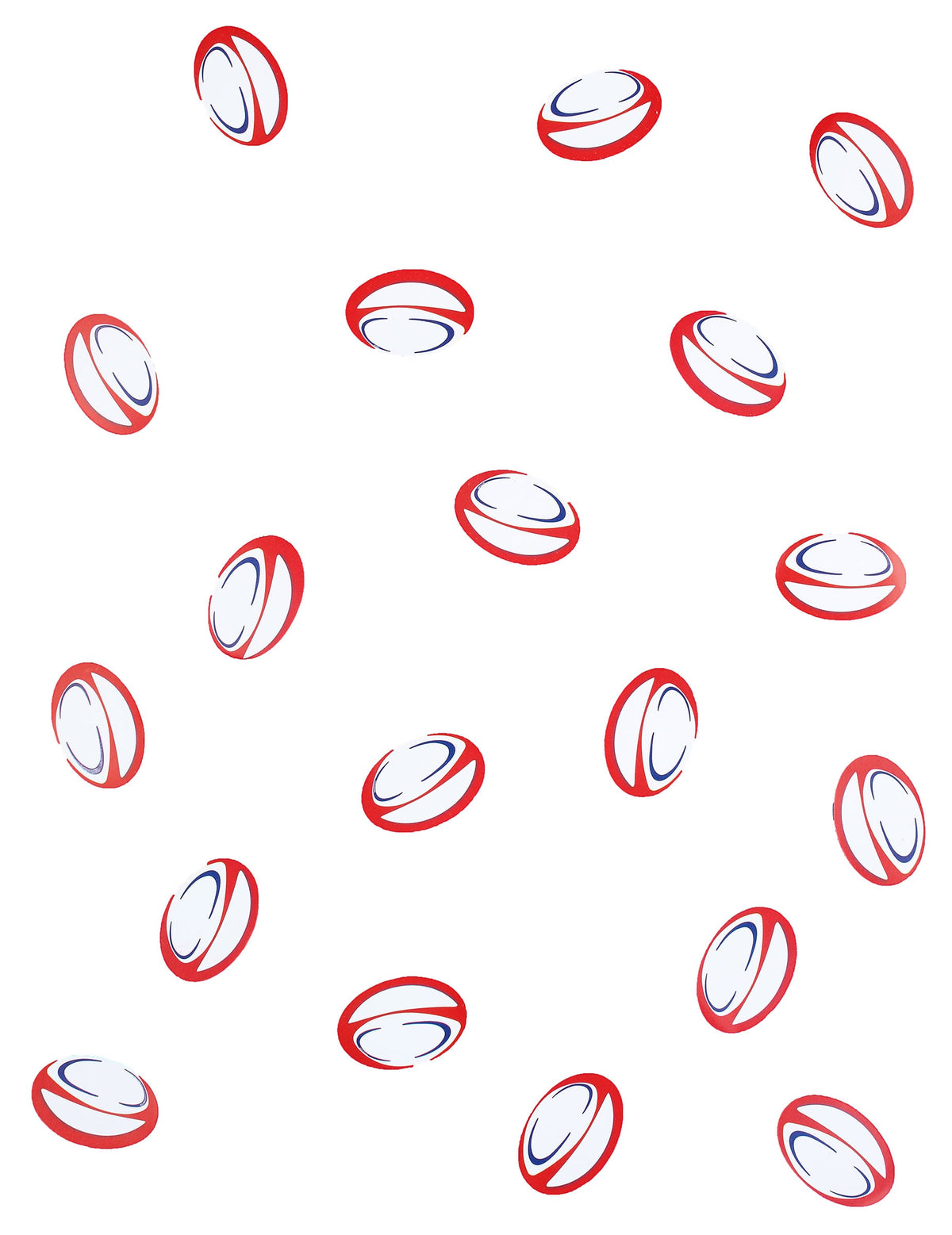 Confettis de table ballons de rugby pour décoration de fête rouges et bleus en papier