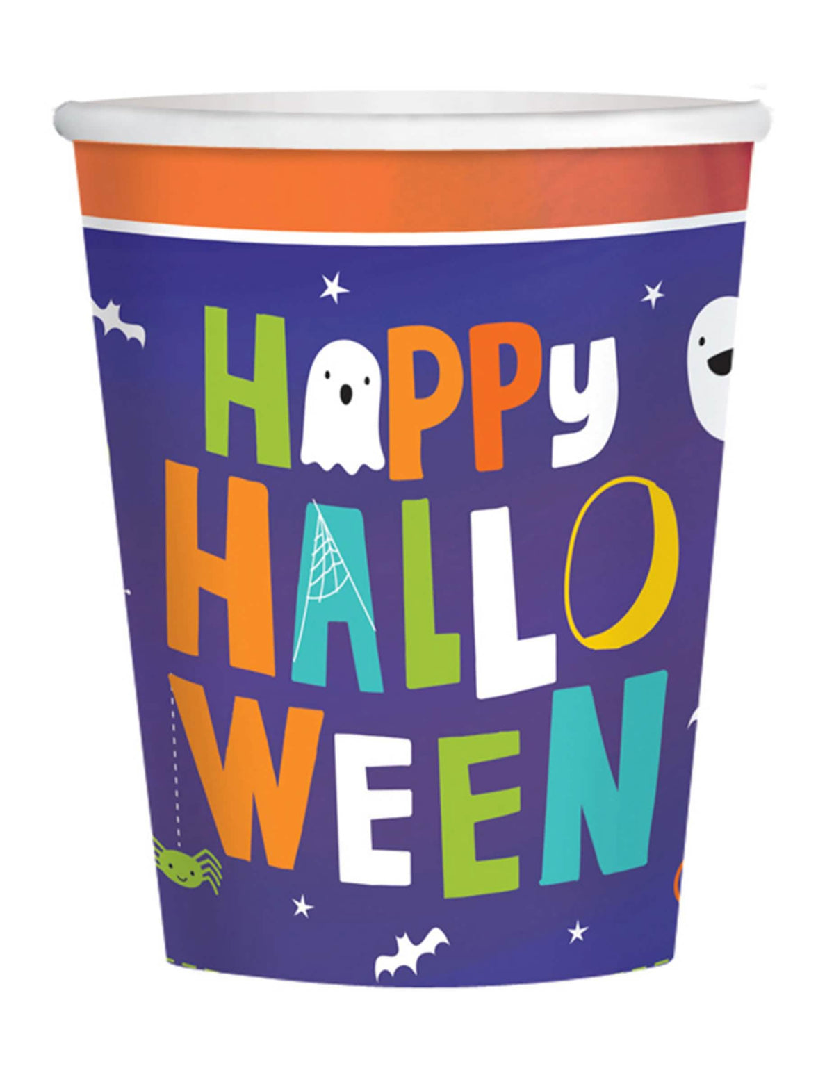 Grande plano de uma decoração de mesa com o copo de cartão halloween friends