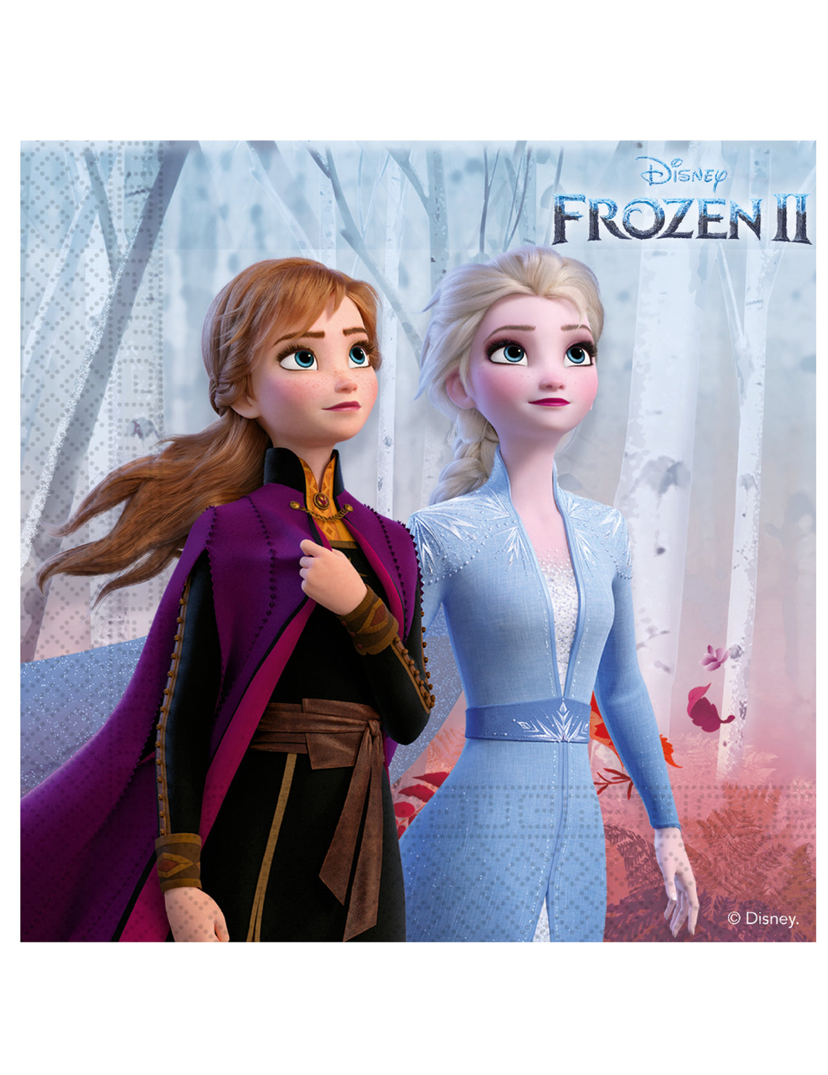 Serviettes en papier La Reine des Neiges 2 pour enfant bleu et violet avec Anna et Elsa