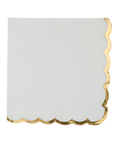 Serviettes festonnées élégantes blanches à bords dorés