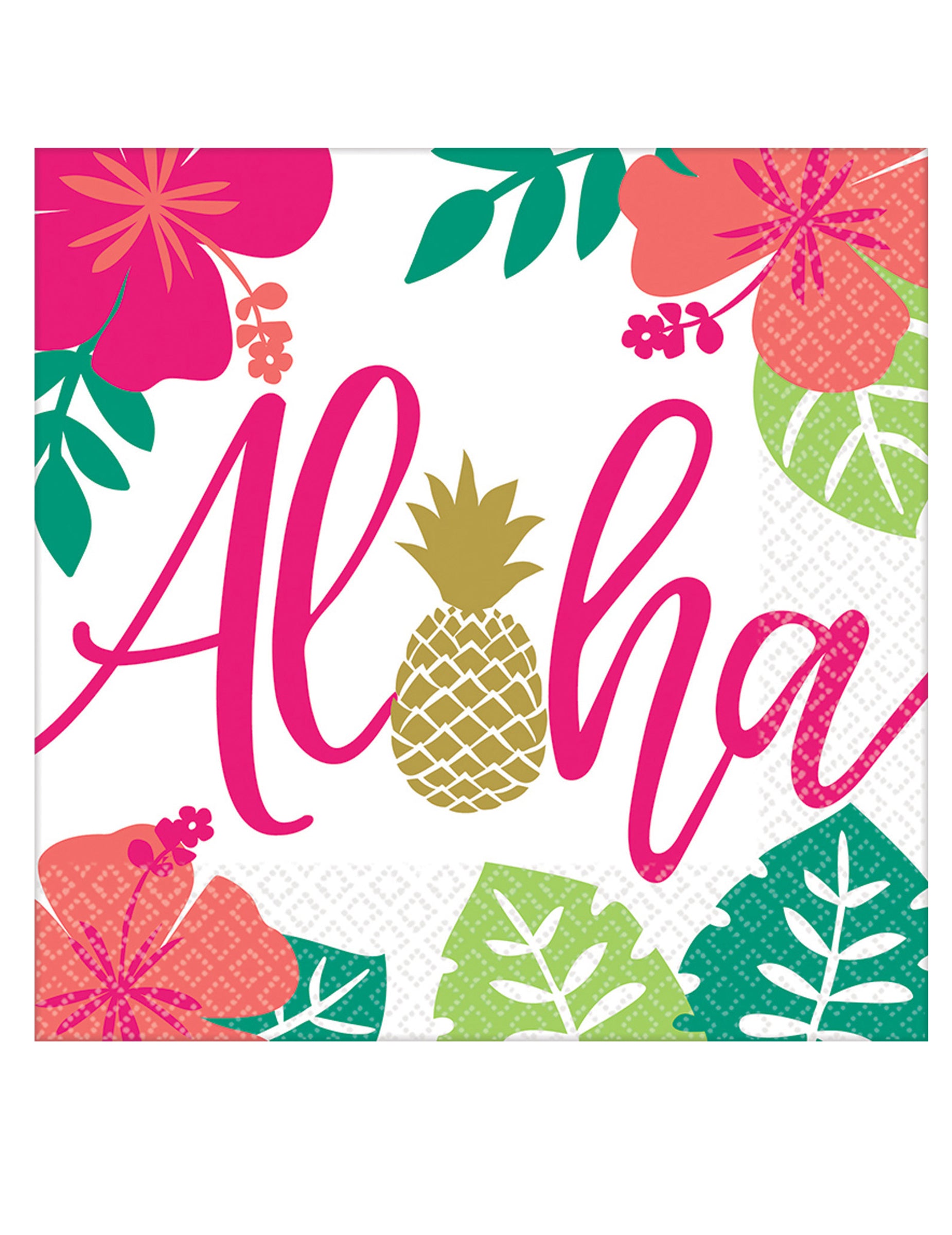 Serviettes en papier Aloha chic pour fête blanches à fleurs tropicales et ananas doré