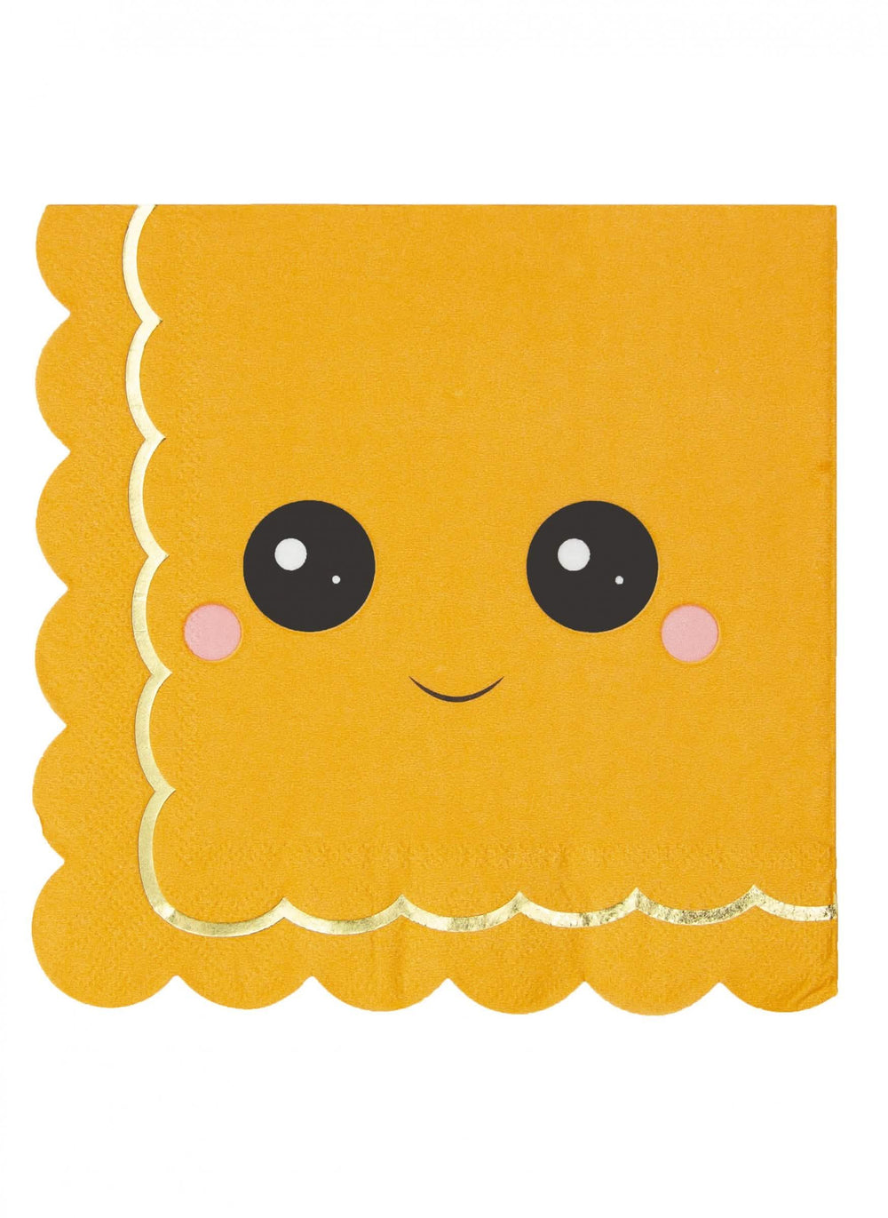Guardanapos ondulados de papel abóbora Sweety para festa cor de laranja com rosto sorridente e rebordo dourado