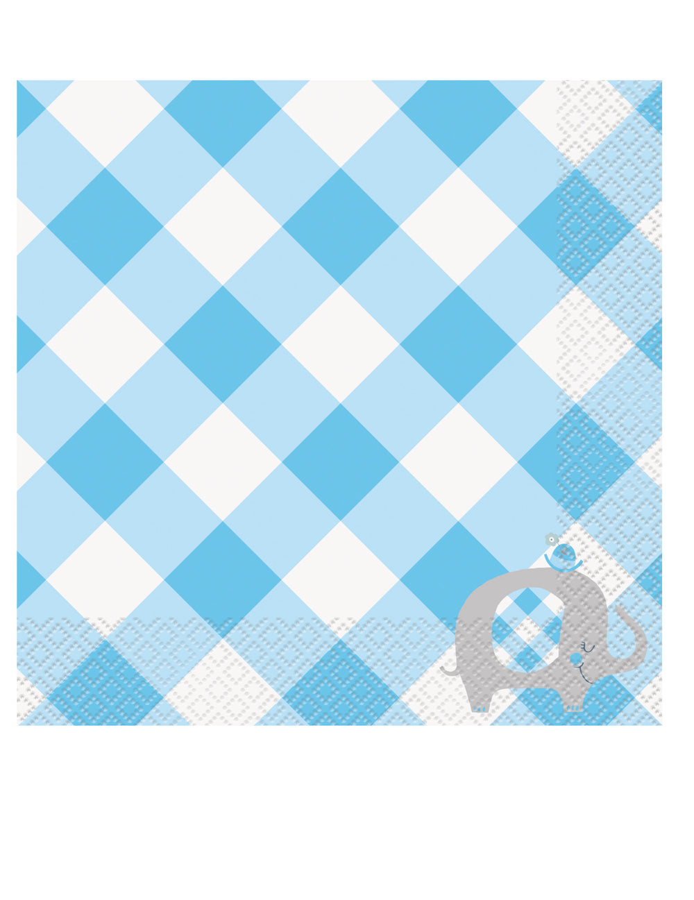 Serviettes en papier éléphant pour baby shower bleu à carreaux