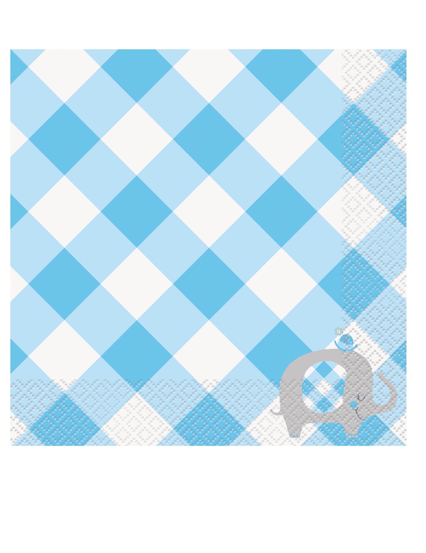 Serviettes en papier éléphant pour baby shower bleu à carreaux