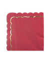 Serviettes festonnées en papier pour Noël rouges et dorées