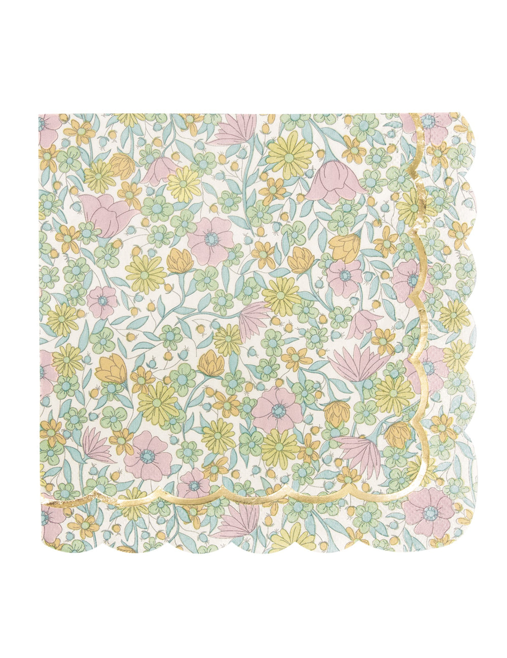Serviettes festonnées en papier shabby à fleurs pour fête or et pastel