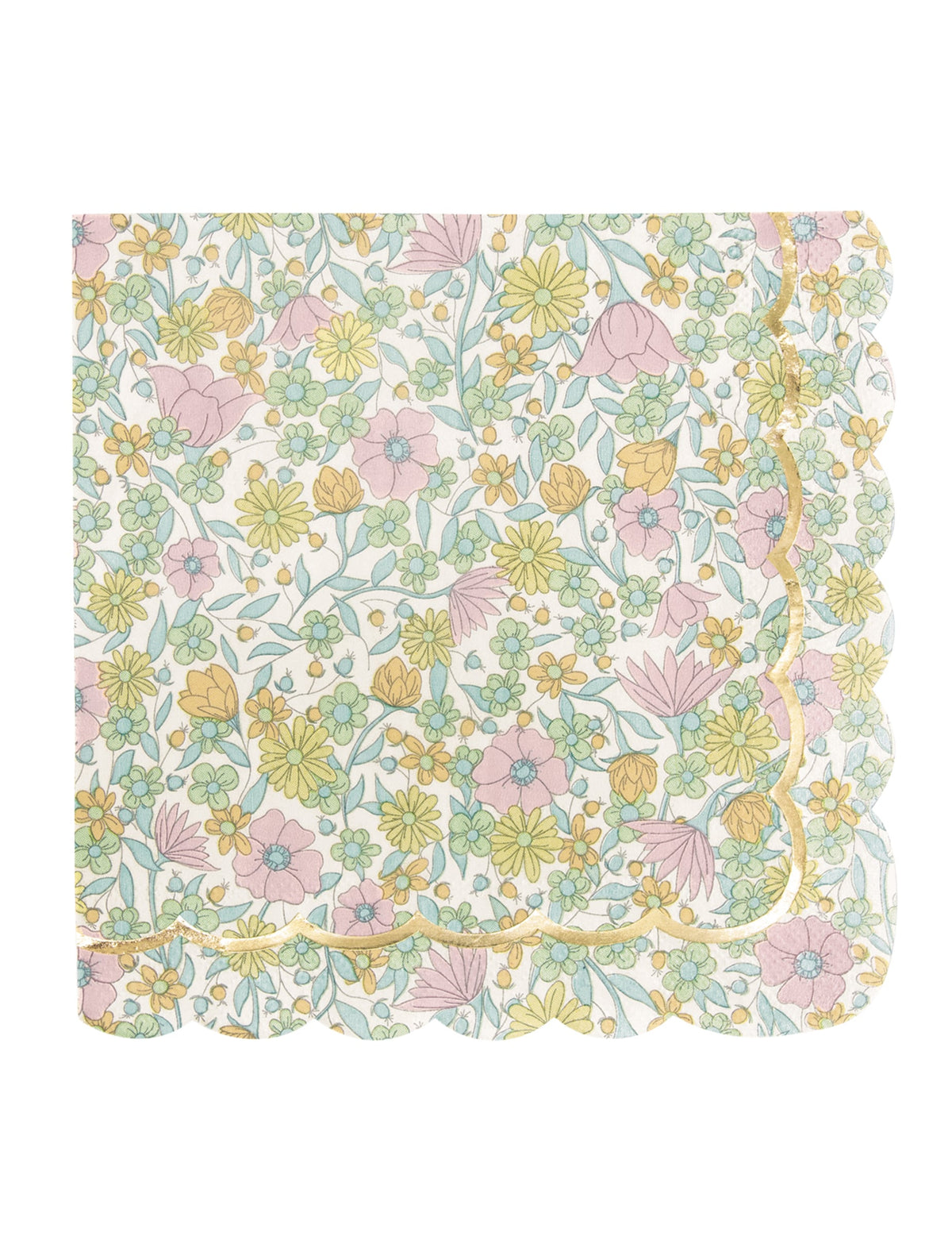 Serviettes festonnées en papier shabby à fleurs pour fête or et pastel