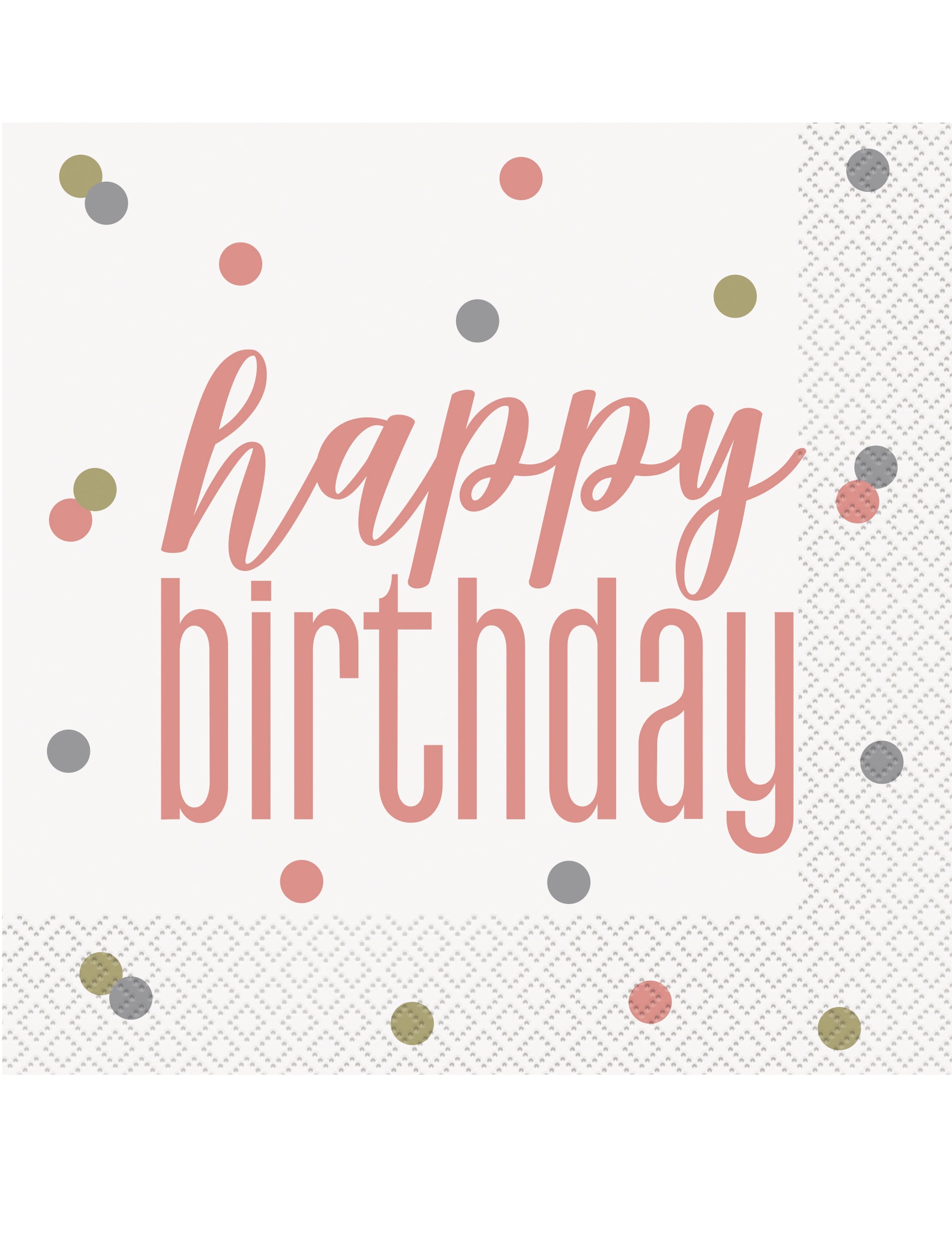 Serviettes en papier Happy Birthday pour anniversaire blanches et rose gold