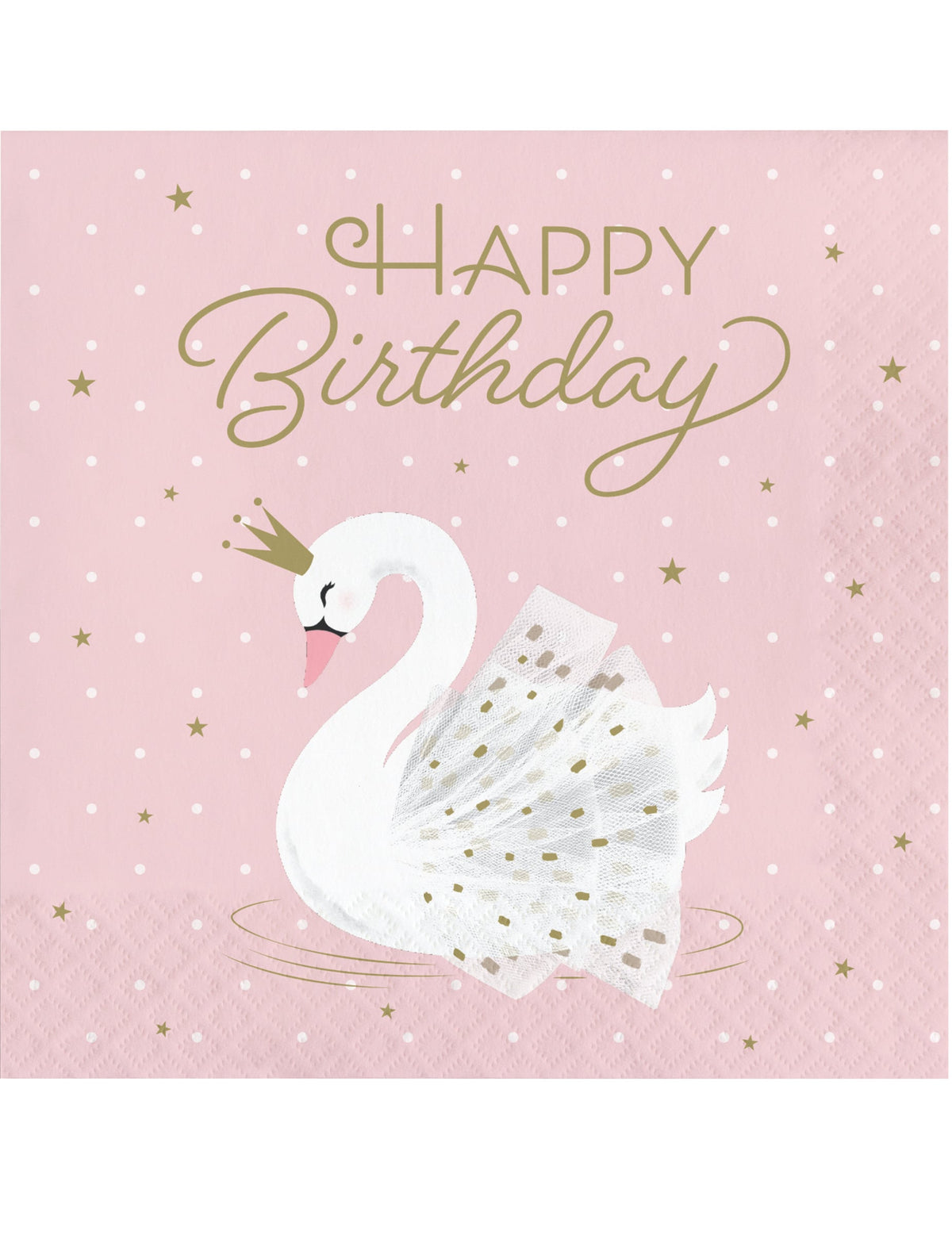 Serviettes en papier Happy Birthday cygne royal roses avec étoiles dorées