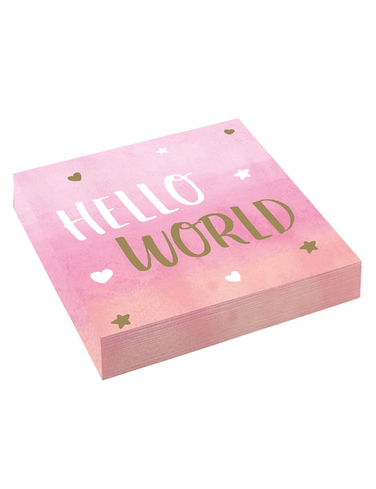 Serviettes en papier Hello World pour baby shower rose et or