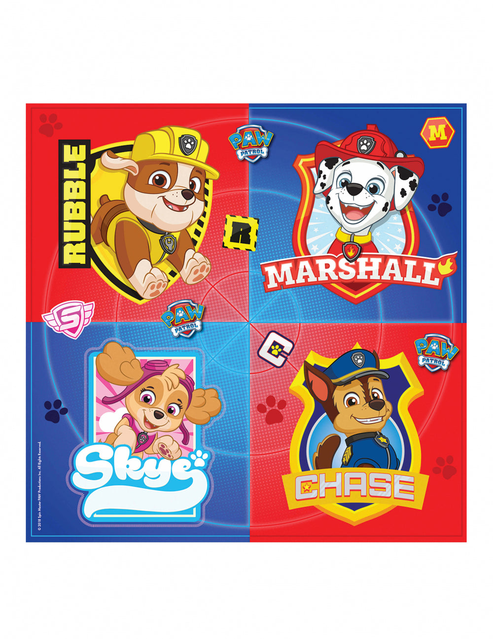 Détail du motif des serviettes en papier Pat' Patrouille Chase