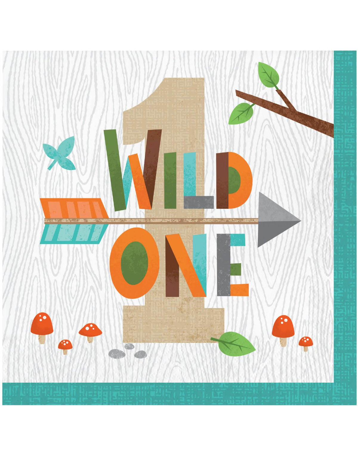 guardanapos 1 ano animal da floresta Wild One para criança multicoloridos com motivo de madeira e flecha