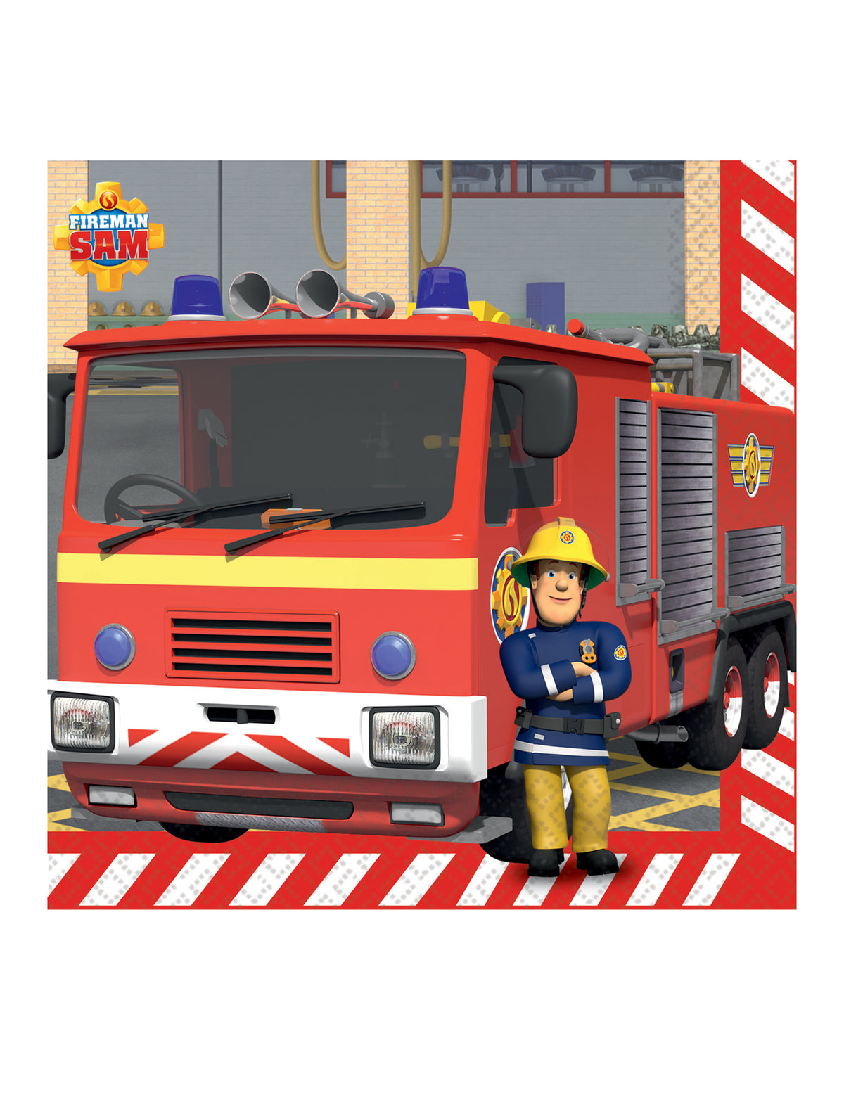 Serviettes en papier Sam le Pompier pour enfant rouges avec camion de pompier