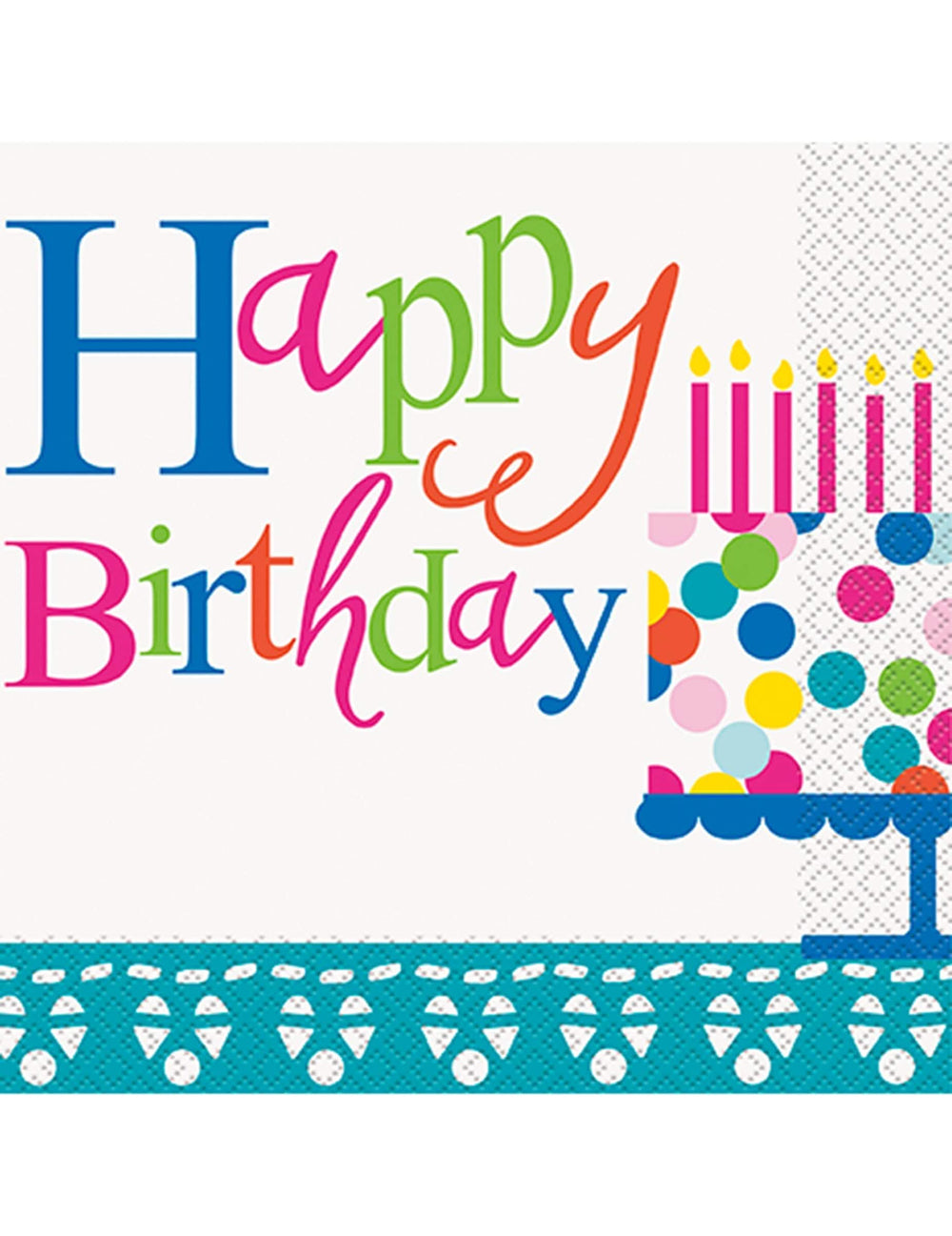 guardanapos Happy Birthday para festa turquesa com motivo de bolo