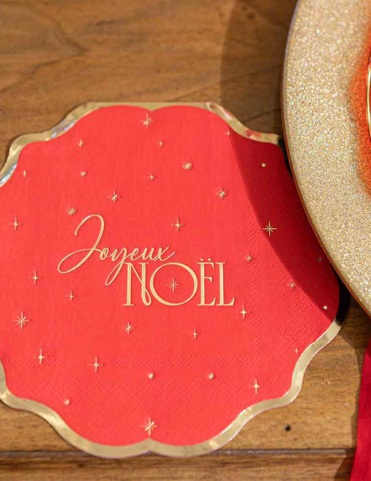 16 guardanapos Feliz Natal intemporal vermelho e dourado 32 x 32 cm