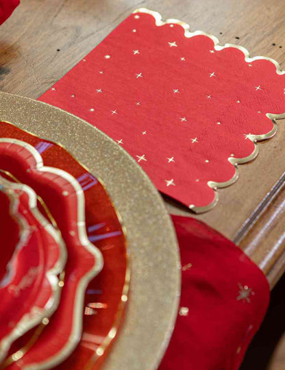 16 guardanapos de Natal atemporal vermelho e dourado 33 x 33 cm