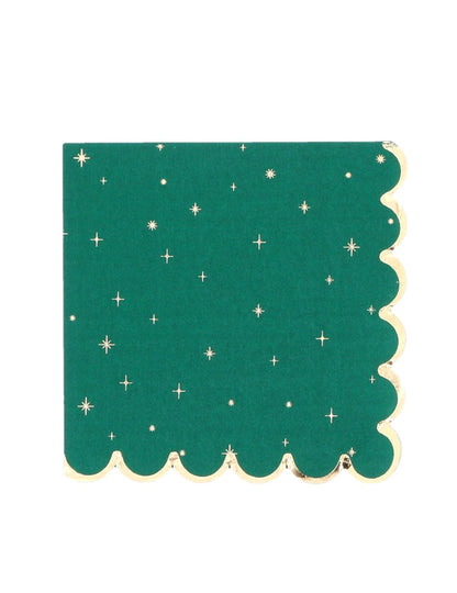 16 guardanapos de Natal atemporal verde-inglês e dourado 33 x 33 cm