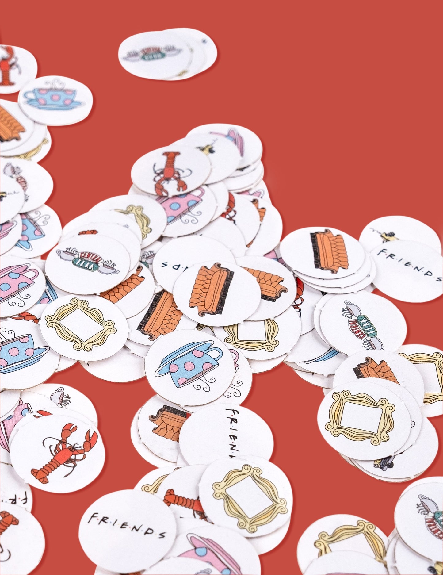 Gros plan sur l'accumulation des Confettis Friends
