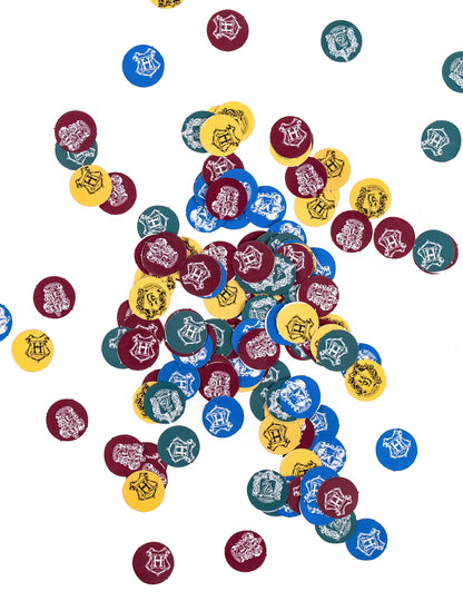 Confettis Harry Potter pour fête multicolores avec blasons des maisons de Poudlard