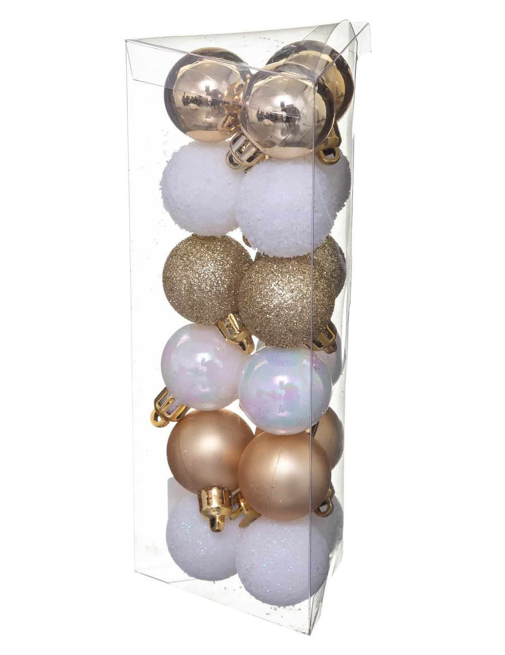 18 mini bolas de natal para decoração branco e dourado mate e brilhante