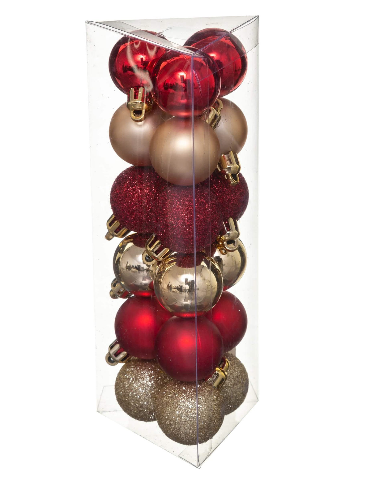 Bolas de natal para decoração vermelhas e douradas, com brilho, mate e brilhantes
