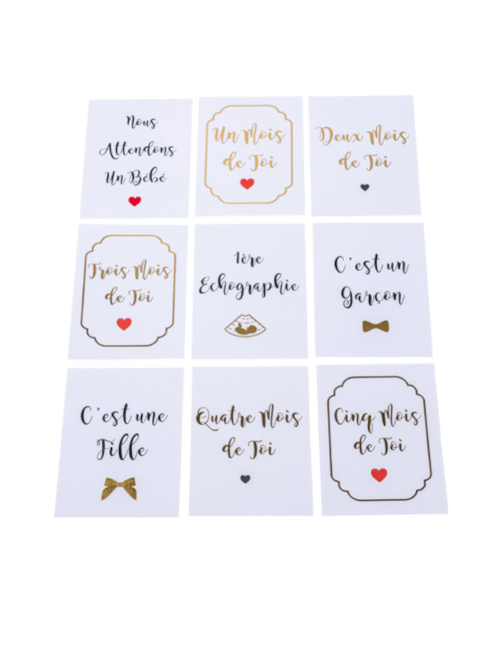 18 cartes étapes de grossesse souvenirs baby shower pour future maman blanches et dorées