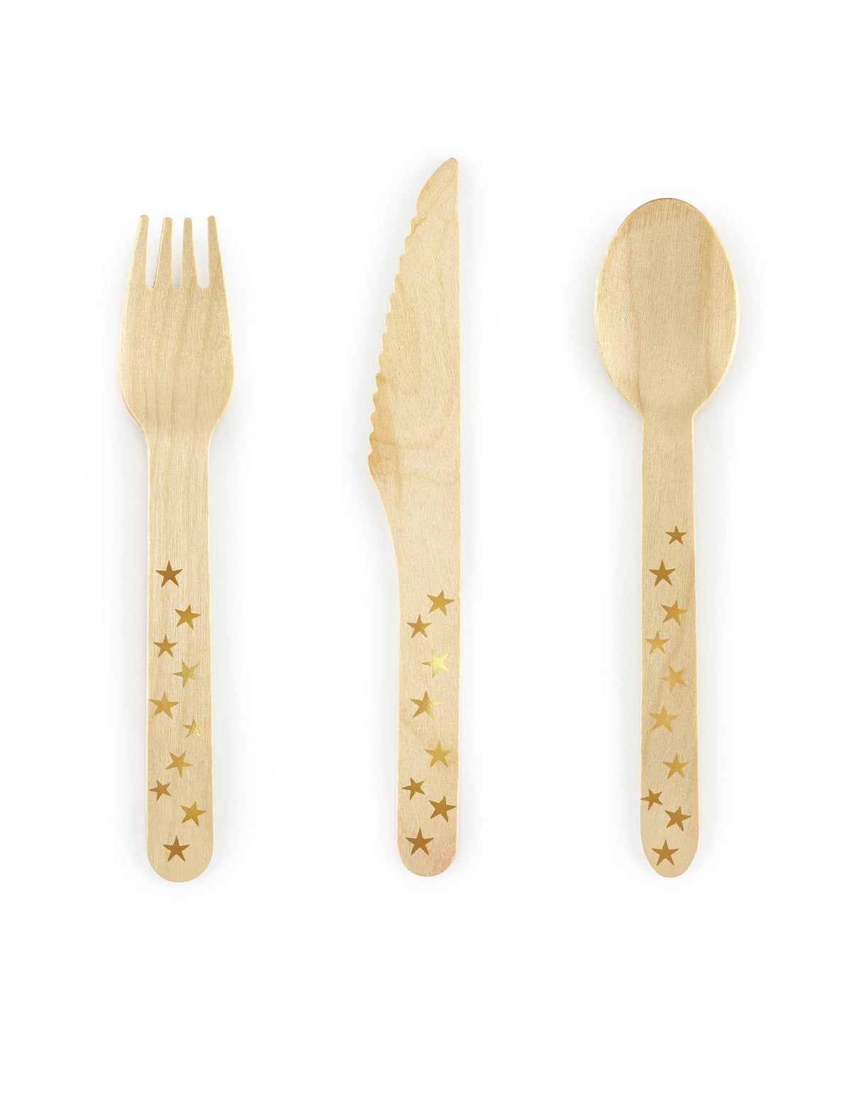 Couverts en bois étoiles pour fête bois et doré
