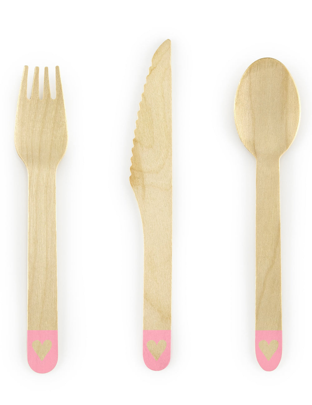 Couverts en bois jetables avec cœur pour fête rose