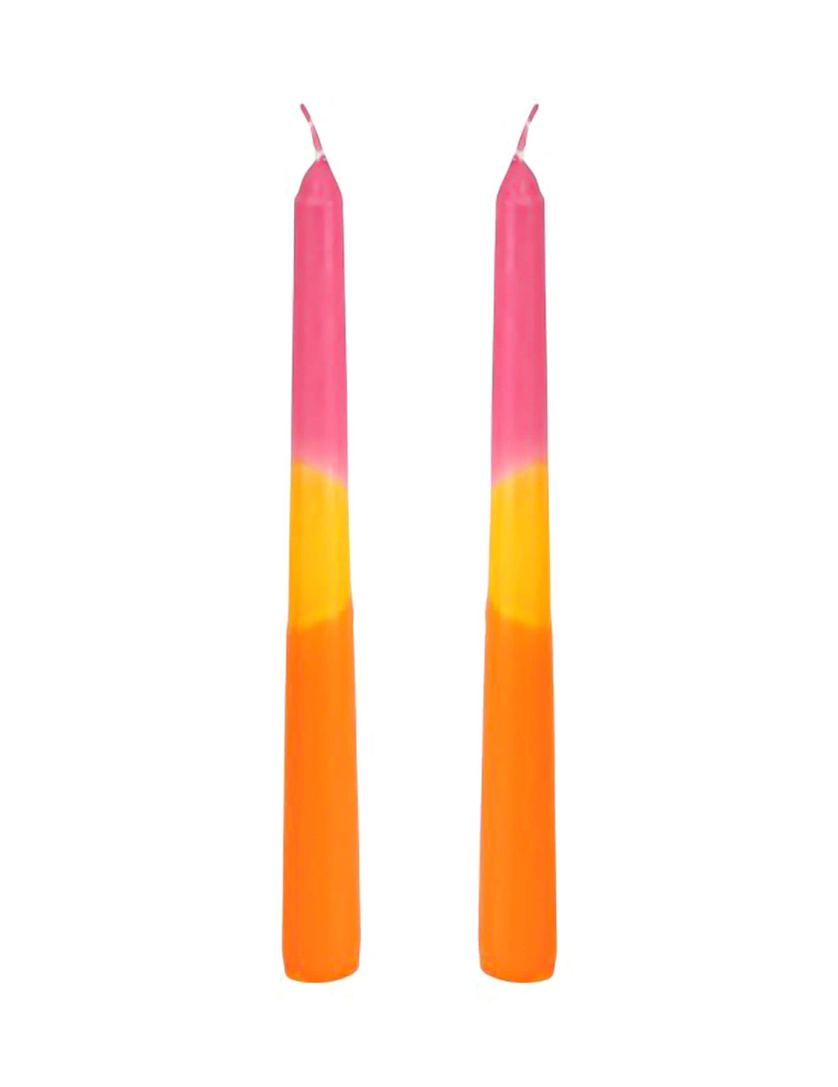2 Velas de castiçal cor-de-rosa, amarelo, laranja 25 cm