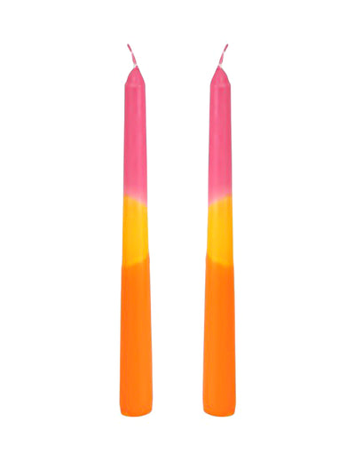 2 Velas de castiçal cor-de-rosa, amarelo, laranja 25 cm