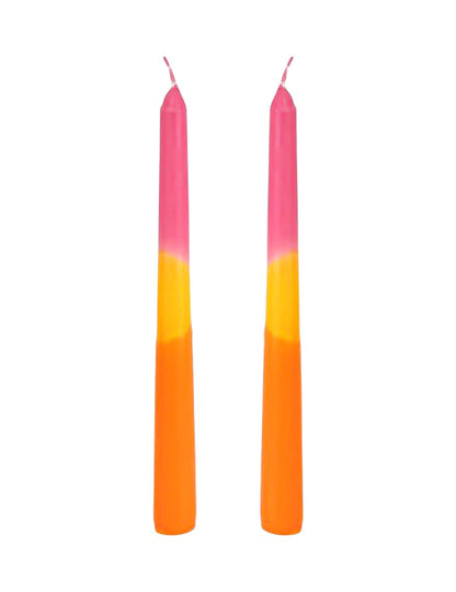 2 Velas de castiçal cor-de-rosa, amarelo, laranja 25 cm