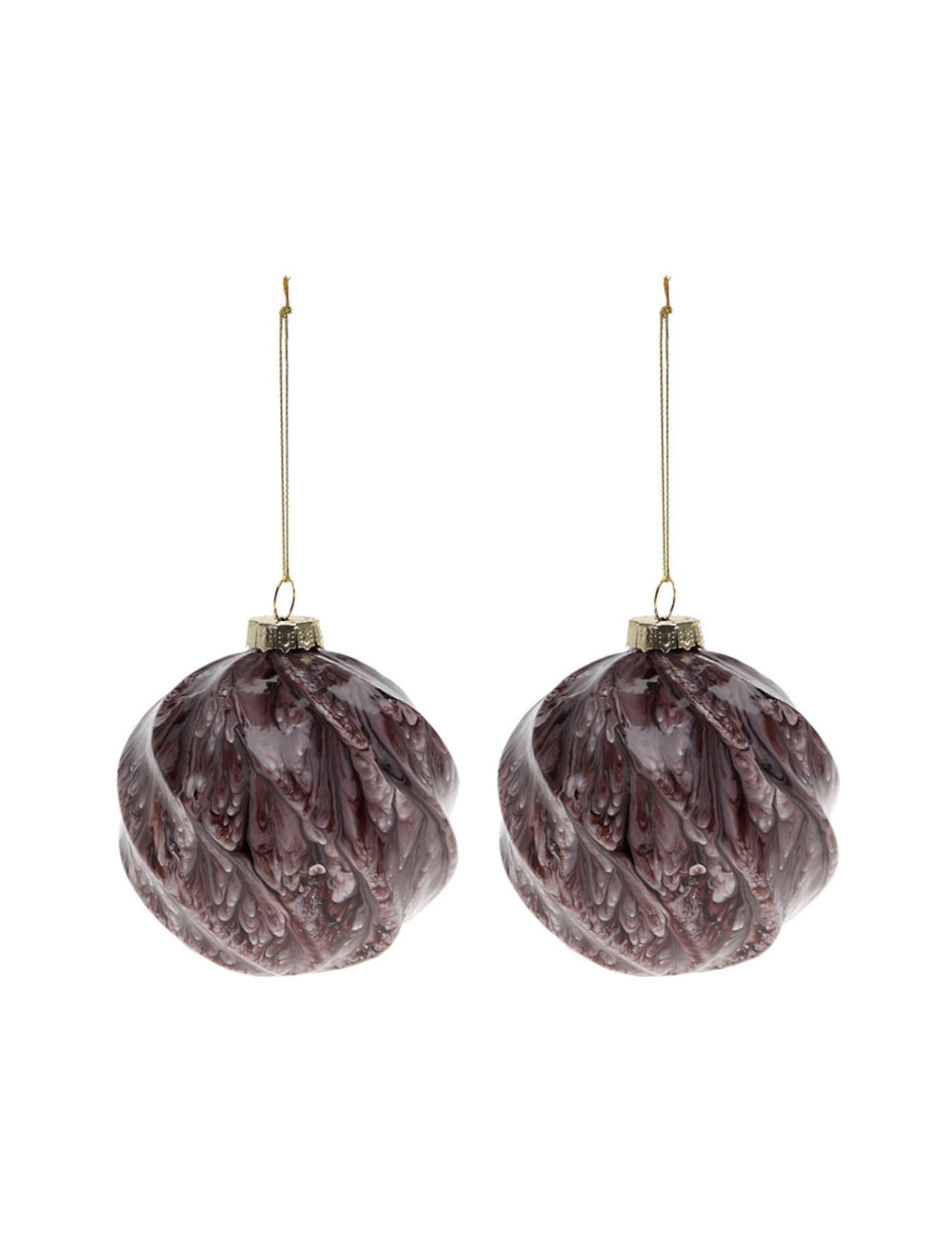 Lot de 2 boules en verre marbrées pour sapin de Noël marron effet écorce