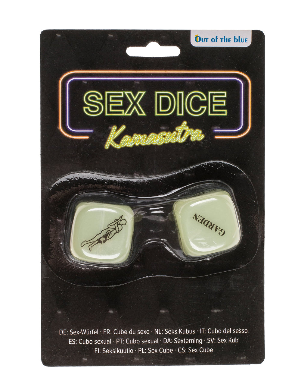 Vue de face de l'emballage des 2 dés coquins kamasutra