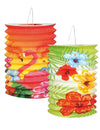 Lanternes Hawaï pour fête multicolores avec motifs flamant rose et hibiscus