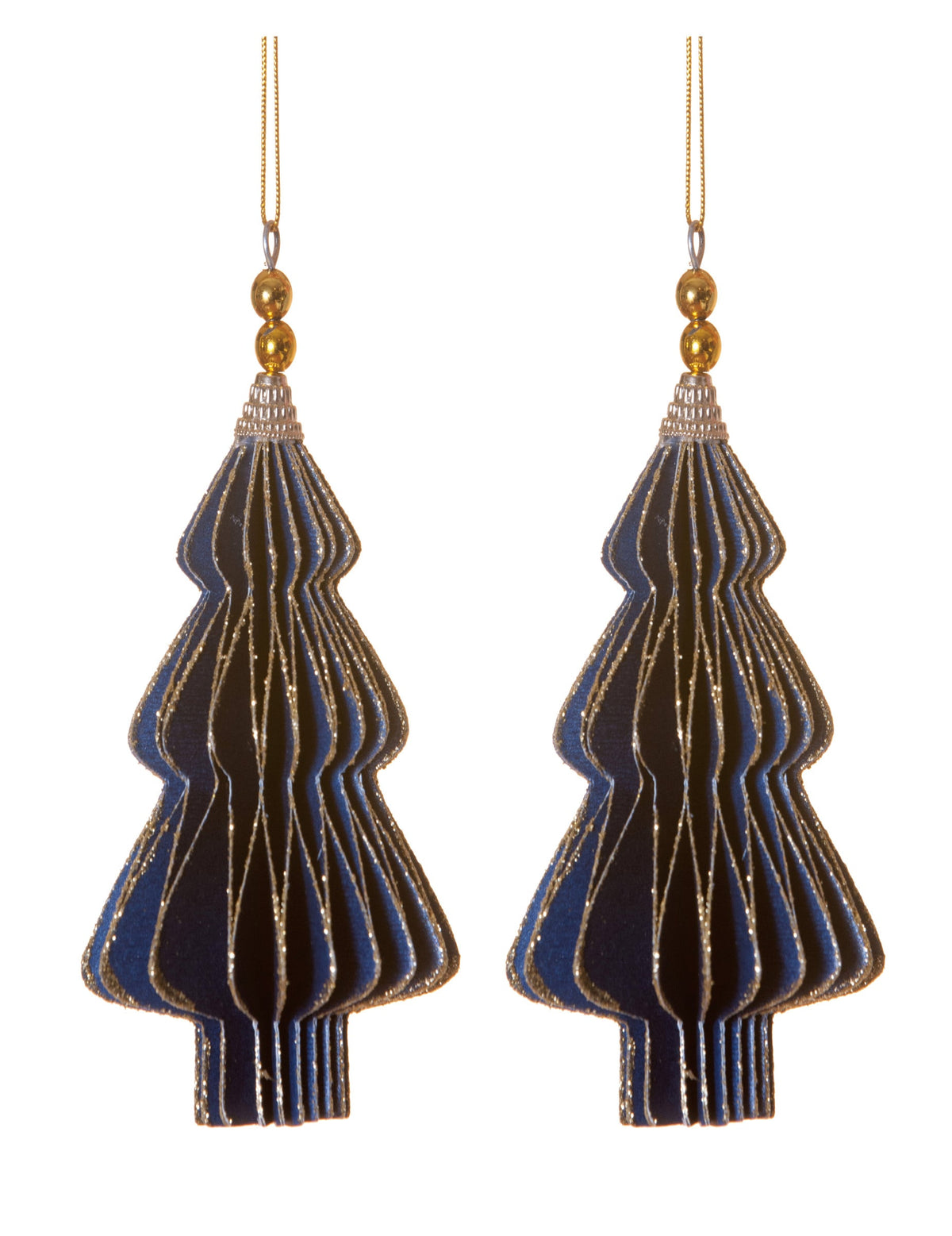 Suspensions origami sapins pour décoration bleus et or