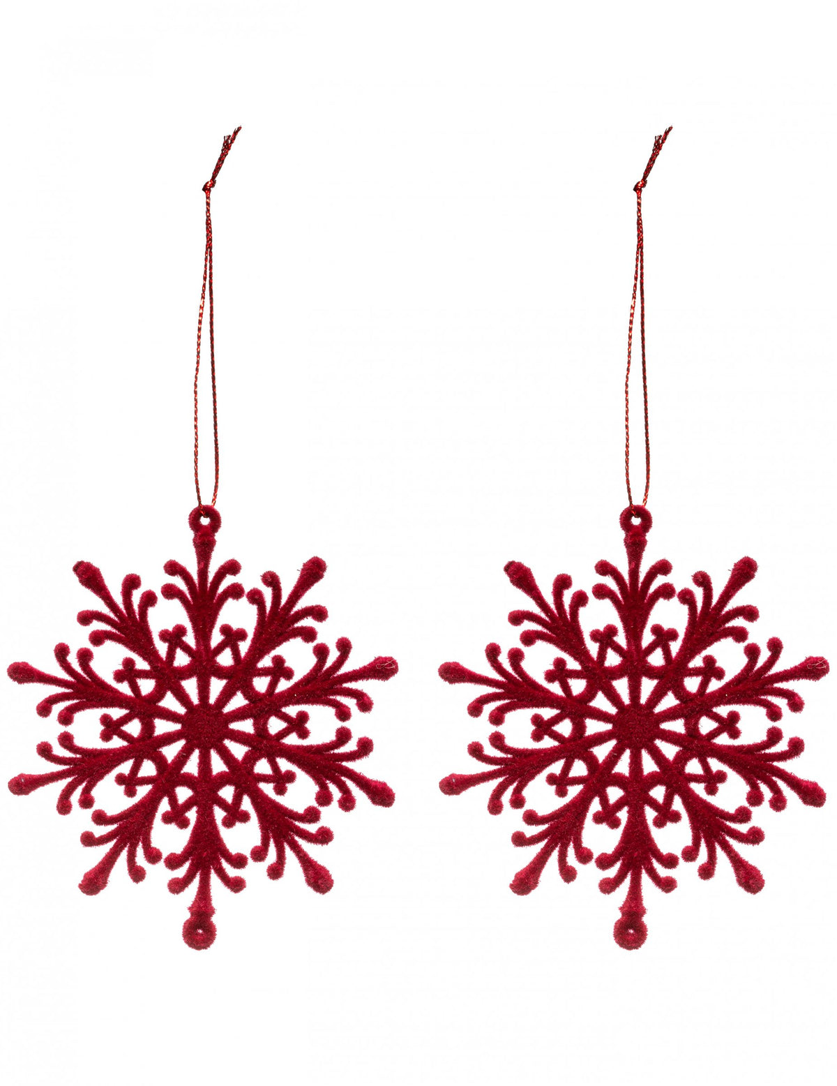 Suspensions flocons de neige pour sapin de Noël rouges en velours