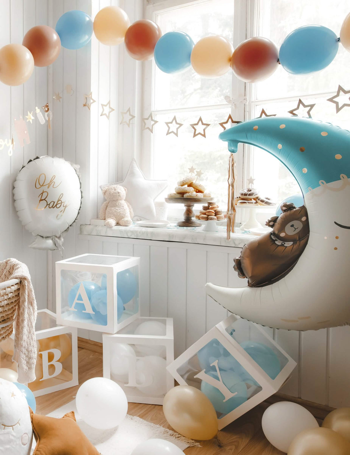 Ballons à relier pour décoration de fête bleu pastel