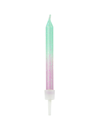 Bougies d'anniversaire iridescentes dégradé vert et rose pailleté