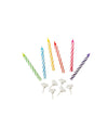Bougies pour gâteau d'anniversaire multicolores à rayures avec bobèches