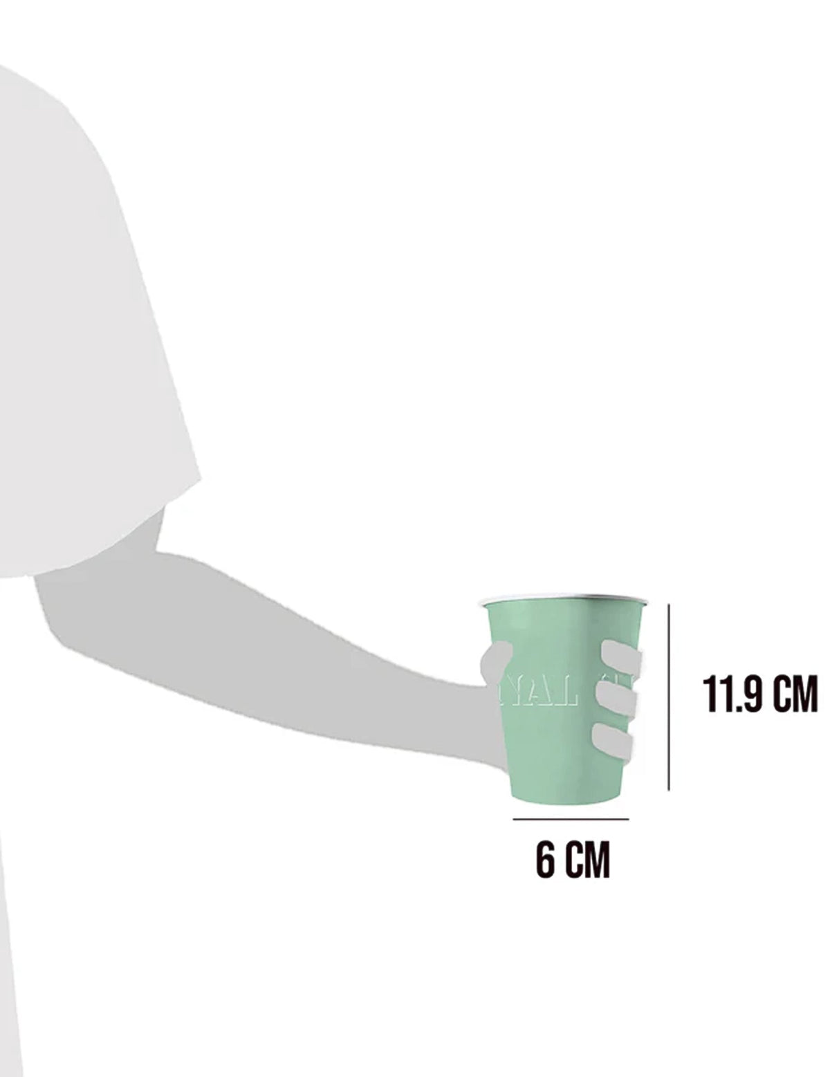 Détail des dimensions du gobelet américain carton recyclable menthe 53 cl