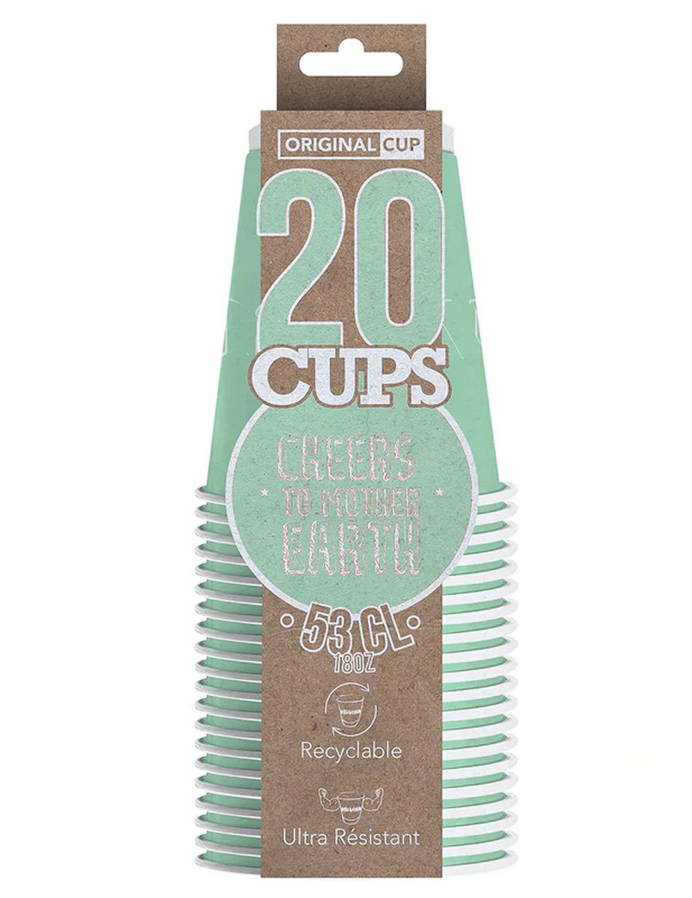 Vue de face de l'emballage du gobelet américain carton recyclable menthe
