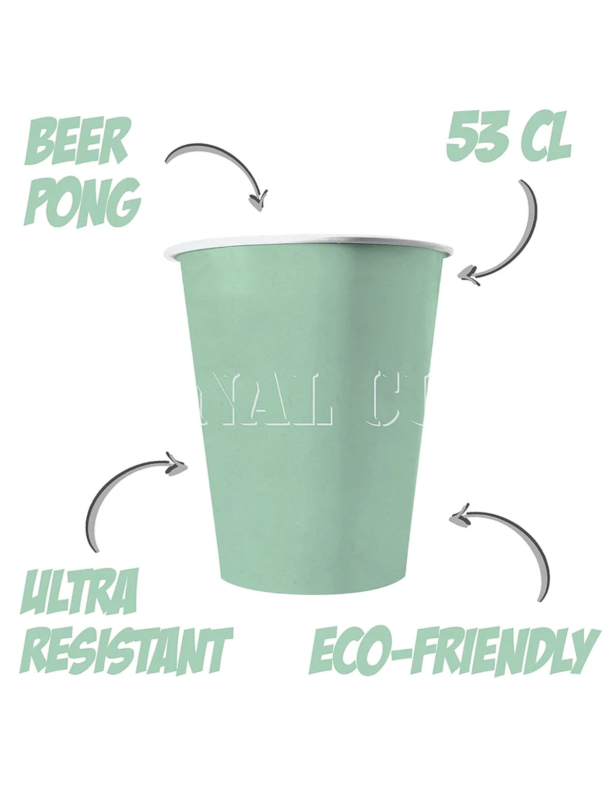 Détails et caractéristiques des gobelets américains carton recyclable menthe 53 cl